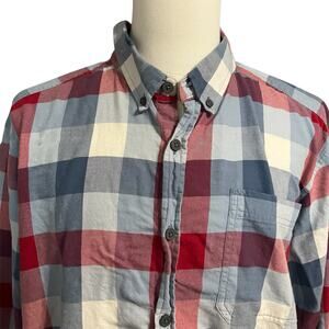 Columbia Men's Red Blue Plaid 100% Cotton Long Sleeve Button Down Sz XL